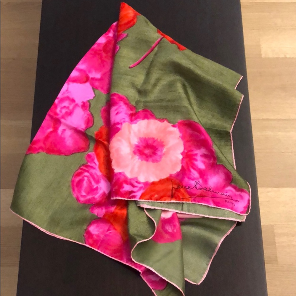 Pierre Balmain vintage silk scarf, pink and green